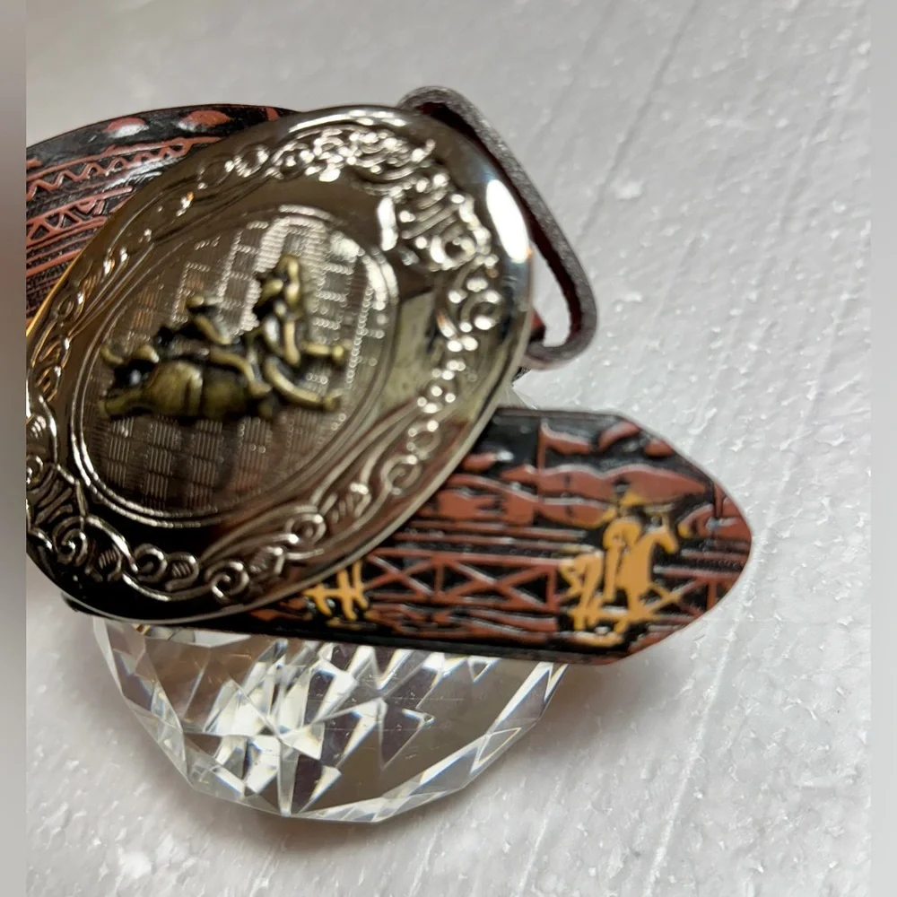 Western Men's Brown Leather Belt with Ornate Silver Buckle Embellished
